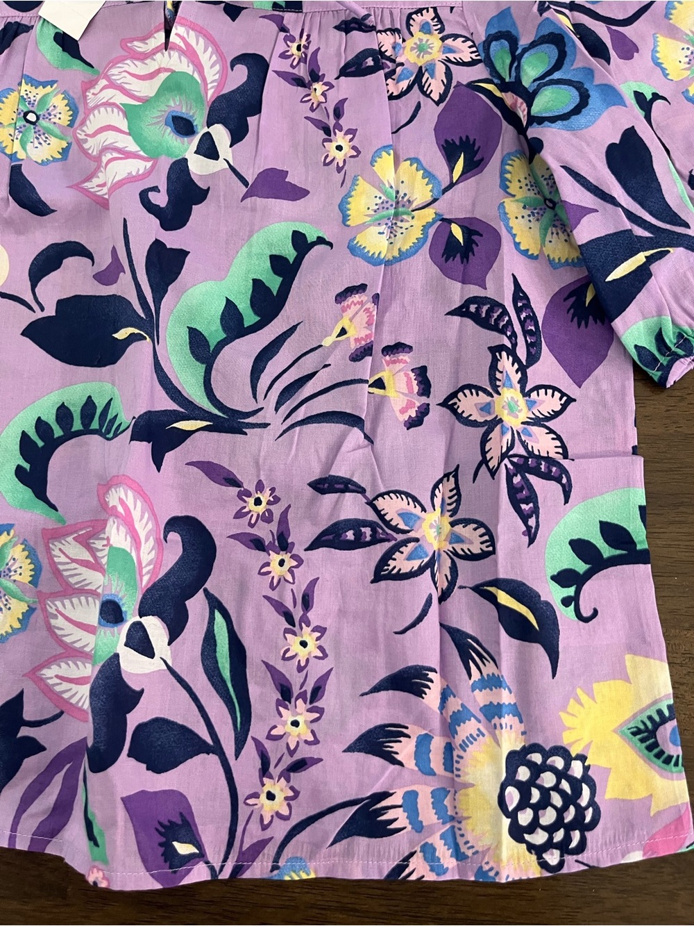 Talbots Lavender Floral Tie-Neck Blouse Short Sleeves Tie Front Top Jacobean SP - Picture 7 of 11